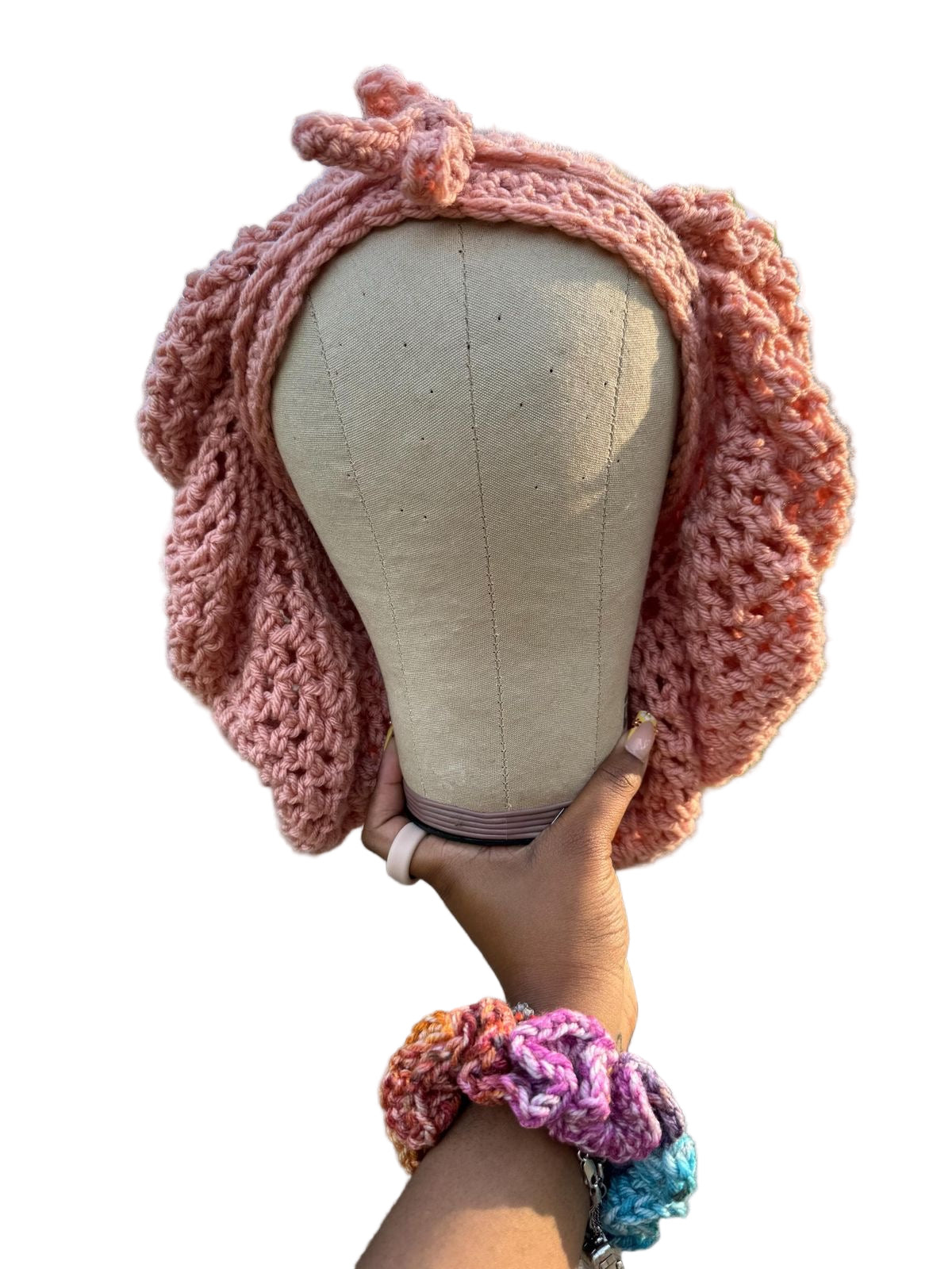 1pc Crochet Bonnet, Satin Lining